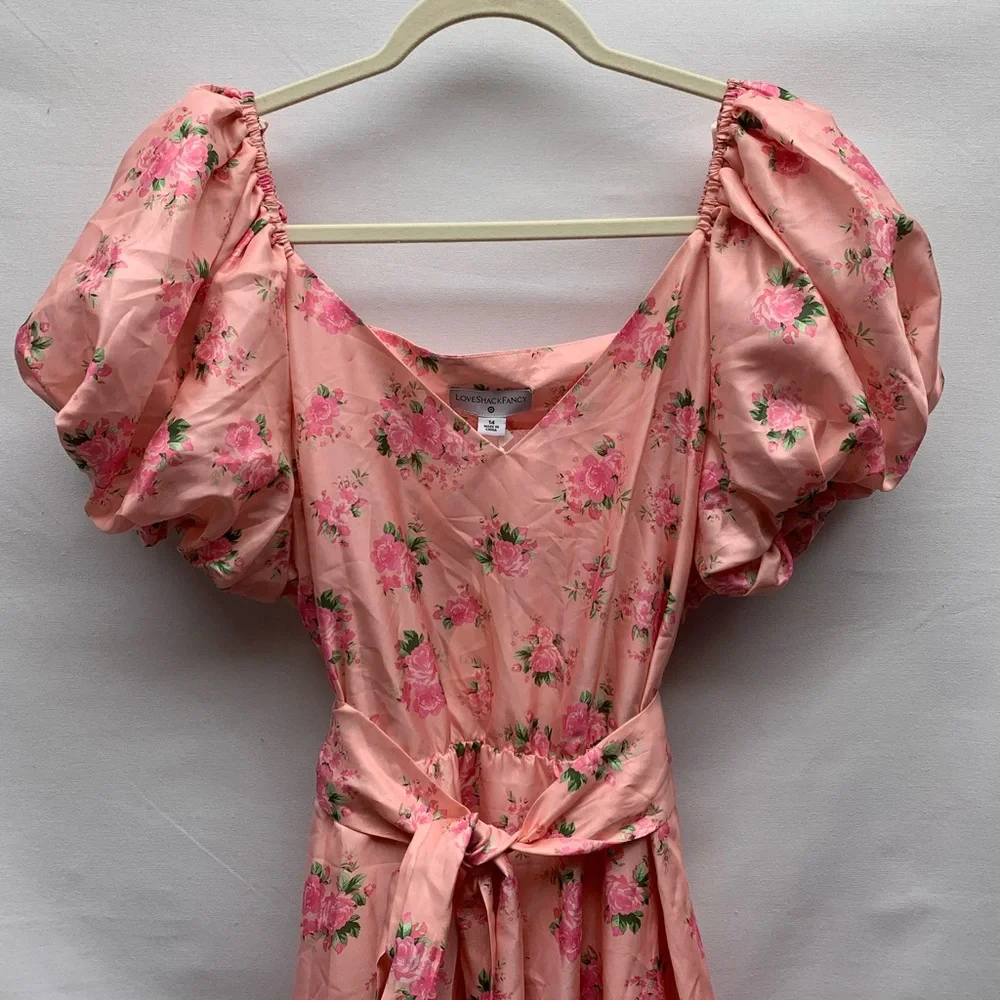 LoveShackFancy for Target Cecile Puff Sleeve Pink Floral Dress Sz. 14 - Picture 3 of 9